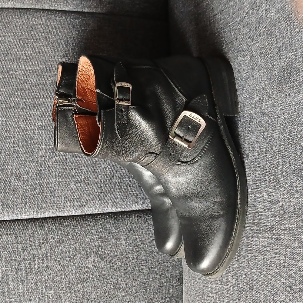 Frye Double Buckle Black Leather Motorcycle Boots 7.5